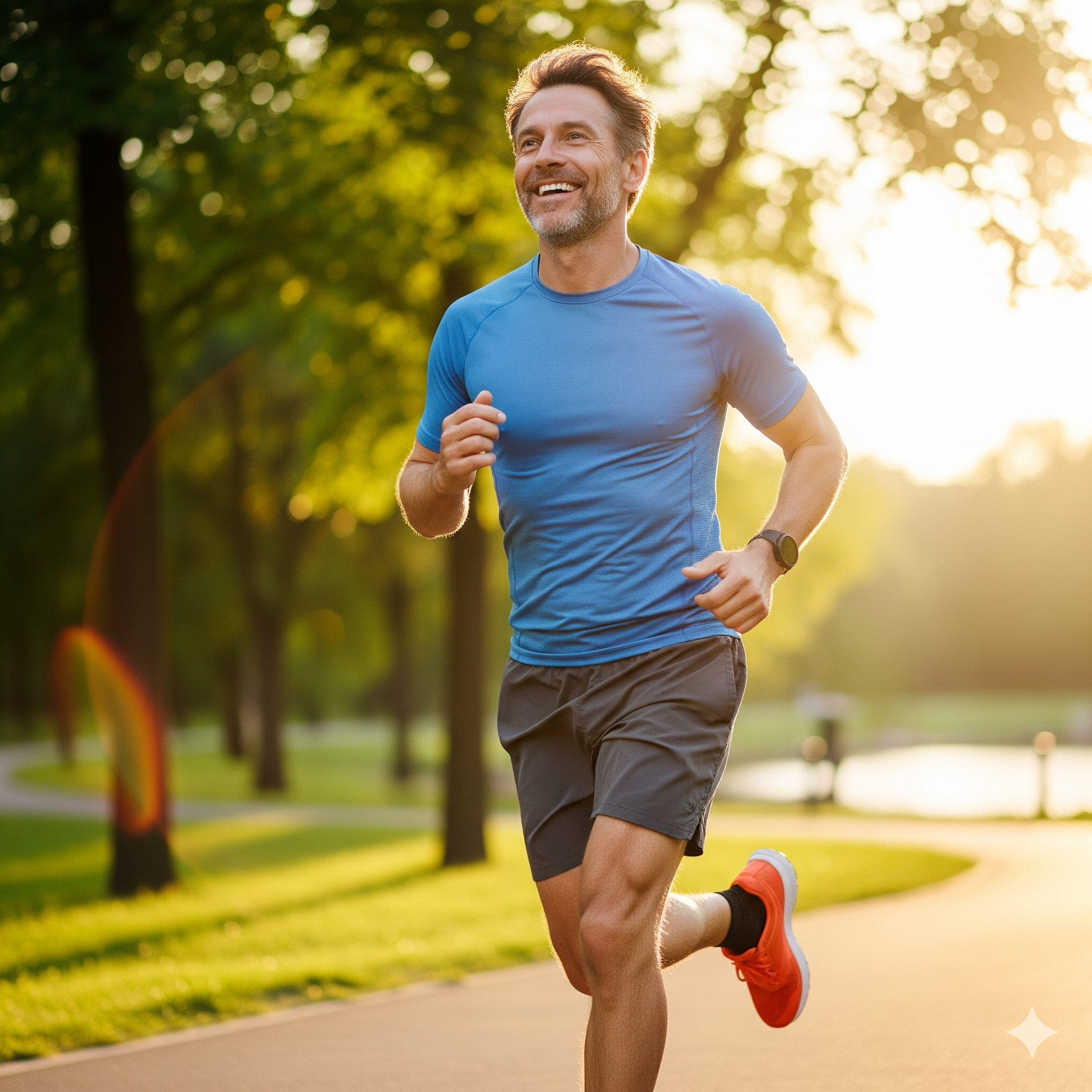 A man running cheerfully